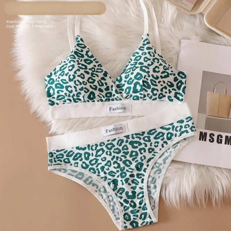 Women Push-Up Bra And Panties Set V-neck Non-wire Bra Low Waist Briefs Female Sexy Lingerie Cotton Leopard Print Underwear Set Khamik Shop Online