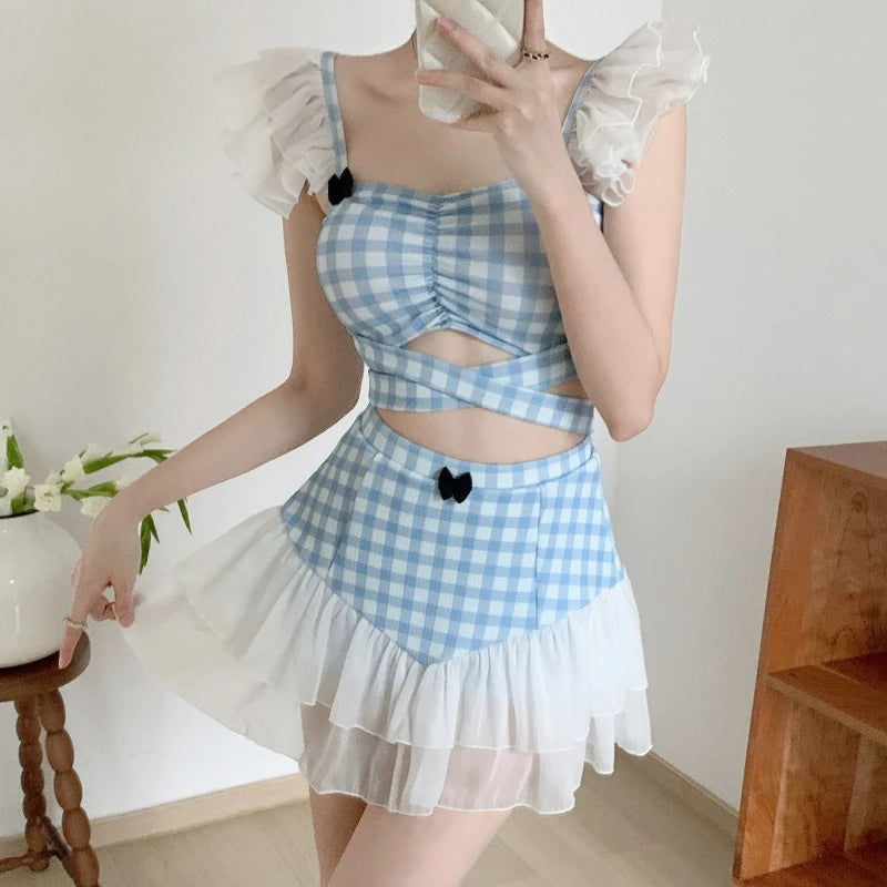 Ladies Slimming Halter Bathing Suit Cute Bowknot Retro High Neck Swimwear Fashion Summer Vacation Pool Party Outfits Khamik Shop Online