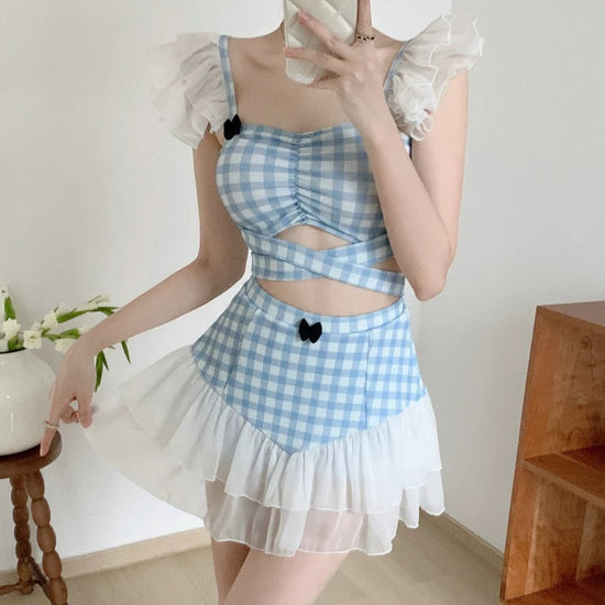 Ladies Slimming Halter Bathing Suit Cute Bowknot Retro High Neck Swimwear Fashion Summer Vacation Pool Party Outfits Khamik Shop Online