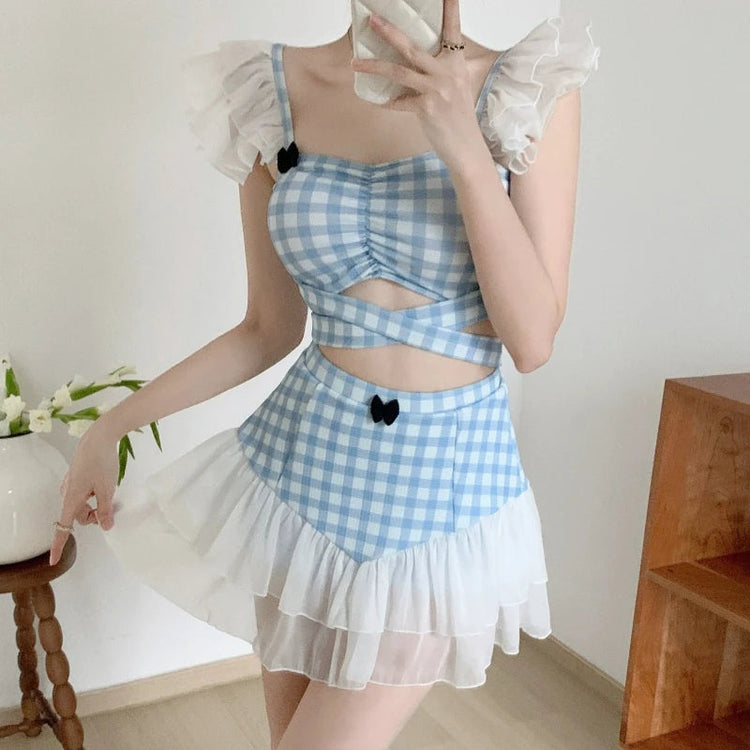 Ladies Slimming Halter Bathing Suit Cute Bowknot Retro High Neck Swimwear Fashion Summer Vacation Pool Party Outfits Khamik Shop Online