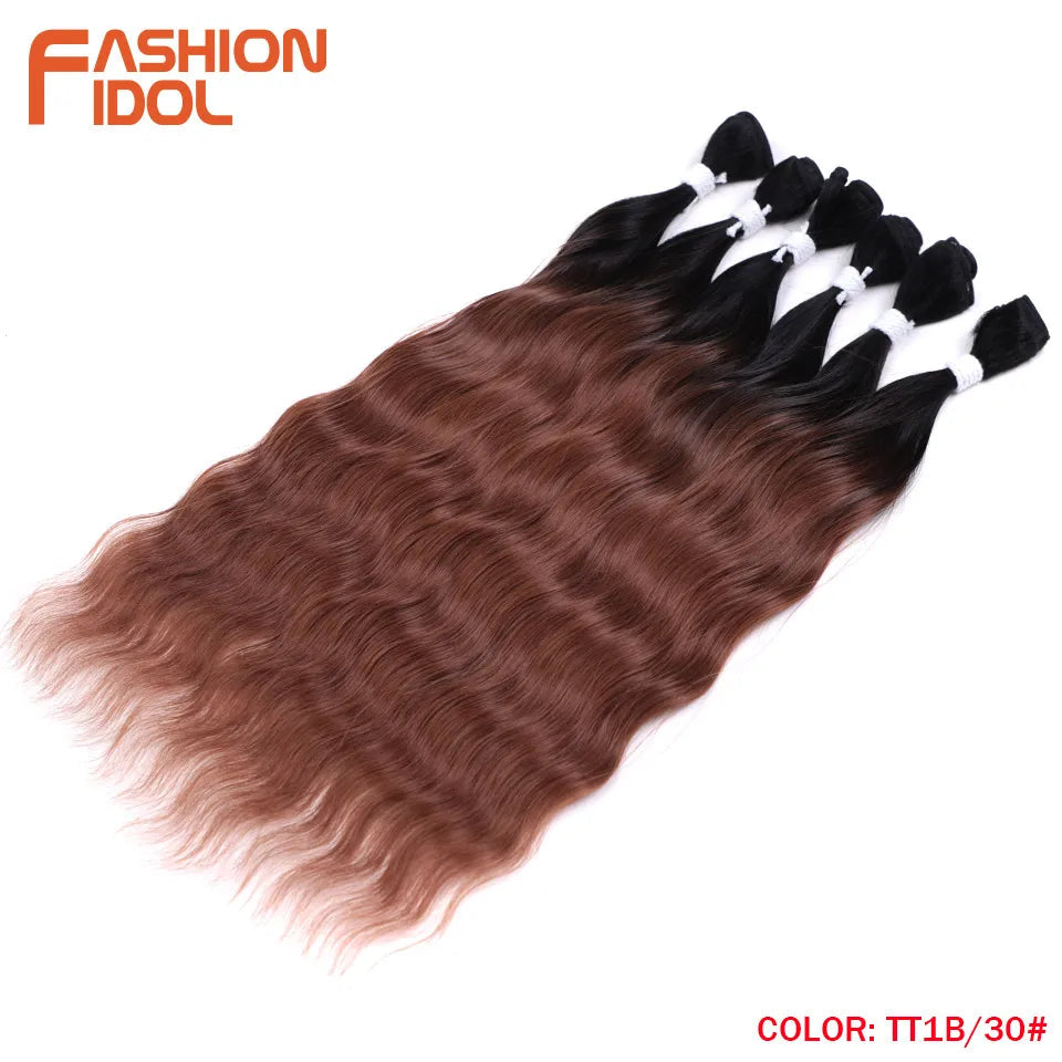 FASHION IDOL Water Wave Hair Bundles Synthetic Hair Extensions Ombre Blonde Hair Weave Bundles 6pcs 20" High Temperature Fiber Khamik Shop Online