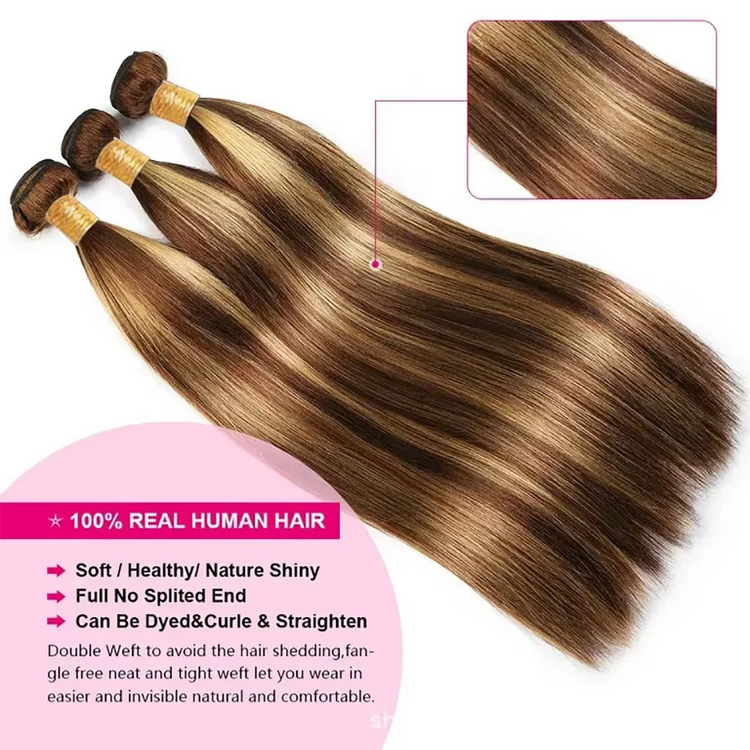 Human Hair Weaves Highlight Straight 1/3 Bundles P4/27 Honey Blonde Brown For Women Brazilian Straight Bundles Human Hair Virgin Khamik Shop Online