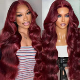 99J Burgundy Red 34 Inch Body Wave Lace Front Wigs 13x4 HD Transparent Human Hair Pre Plucked Dark Burgundy 99J Colored Wig 13x6 Lace  Wigs Pre-Plucked Body Wave Hairstyle For Women Khamik Shop Online