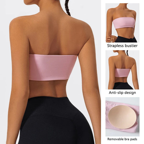 Strapless Sports Bra Gym Crop Top Women Quick-Drying Yoga Clothes Women Tube Bra Fitness Chest Wrap Underwear Workout Bra Female Khamik Shop Online