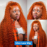 30Inch Orange Ginger Water Wave Lace Front Wigs 13x4 13x6 