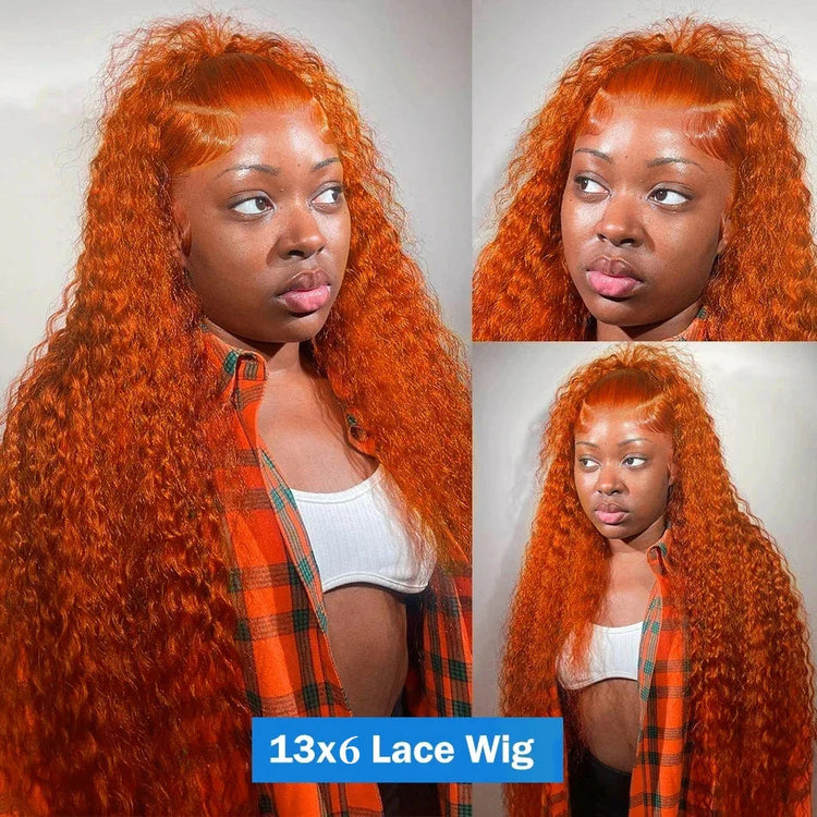 30Inch Orange Ginger Water Wave Lace Front Wigs 13x4 13x6 