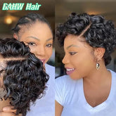 13x4 Lace Wig Side Part Pixie Cut Wigs 100% Virgin Hair Side Part Brazilian Water Wave bob Wig Transparent Lace For Black Women Khamik Shop Online