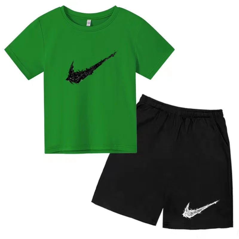 Summer Brand White T-shirt+Shorts Two-piece Set Kids New Clothing Fashion Letter Boy Girl3-13Yrs Sports Short-sleeved Casual Set Khamik Shop Online