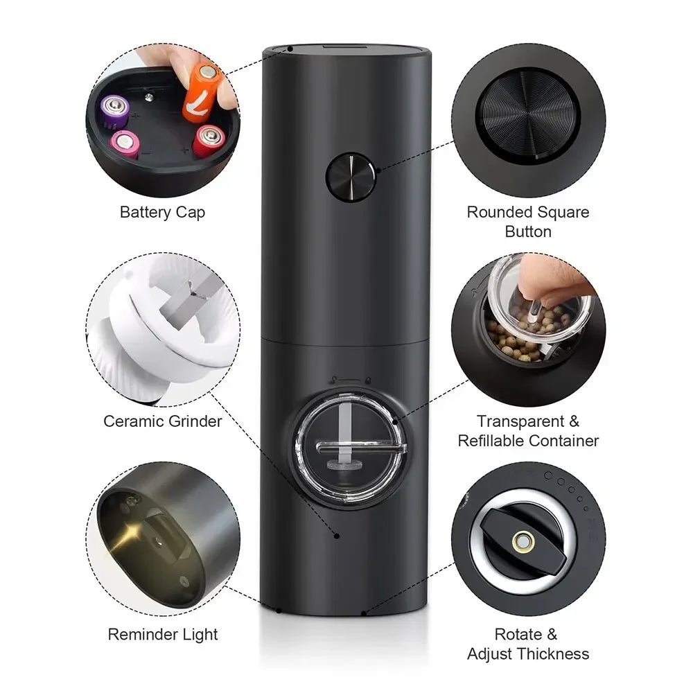 Electric Salt And Pepper Grinder With Adjustable Coarseness Refillable Mill Battery Powered Kitchen Automatic Gadget Grinder Khamik Shop Online