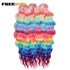 FREEDOM Synthetic Curly Braiding Hair Extensions 24 Inch/60 cm Long Deep Wavy Twist Crochet Braids Hair Ombre Brown Rainbow Hair Khamik Shop Online