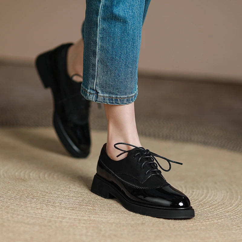 2026 Lace Up Single Women Fashion Platform Shoes Mixed Color Spring Autumn Casual Shoes Women Genuine Leather Pumps Women Shoes Khamik Shop Online