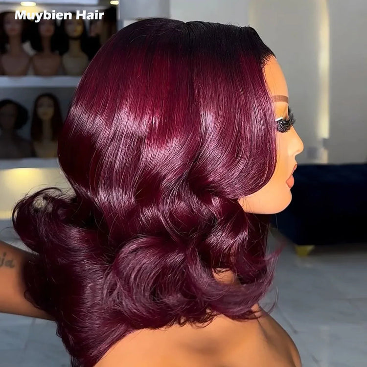 Wear and Go Glueless Bob Wig Human Hair Ombre Burgundy Loose Wave Wig Human Hair 13x4 HD Lace Front T1b/99j Bouncy Curls Wigs Khamik Shop Online
