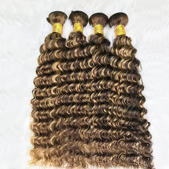 Highlight Deep Water Curly Bundles Human Hair Color 