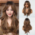 LOUIS FERRE Long Wavy Ombre Brown Wig with Bangs Synthetic Hair Wig Heat Resistant Daily Wear Office Party Cosplay Halloween Khamik Shop Online