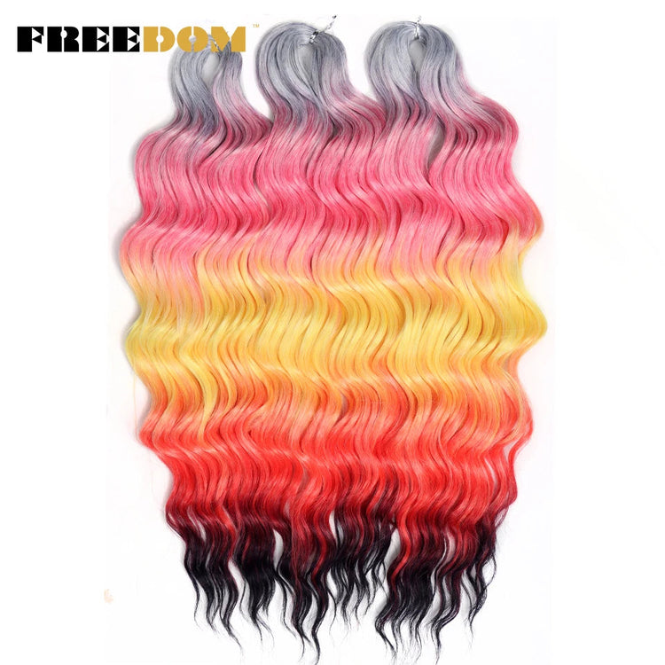FREEDOM Synthetic Curly Braiding Hair Extensions 24 Inch/60 cm Long Deep Wavy Twist Crochet Braids Hair Ombre Brown Rainbow Hair Khamik Shop Online