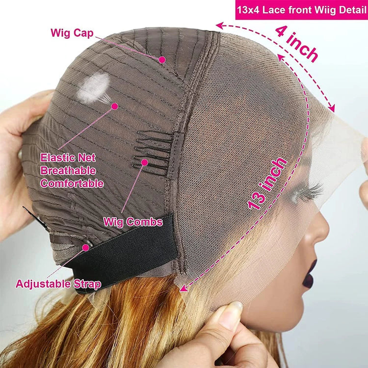 Highlight Dark Brown Blonde Straight Bob Wig 200 Density Virgin Human Hair 13x4 Lace Front Wigs HD Lace Wigs For Black Women Khamik Shop Online