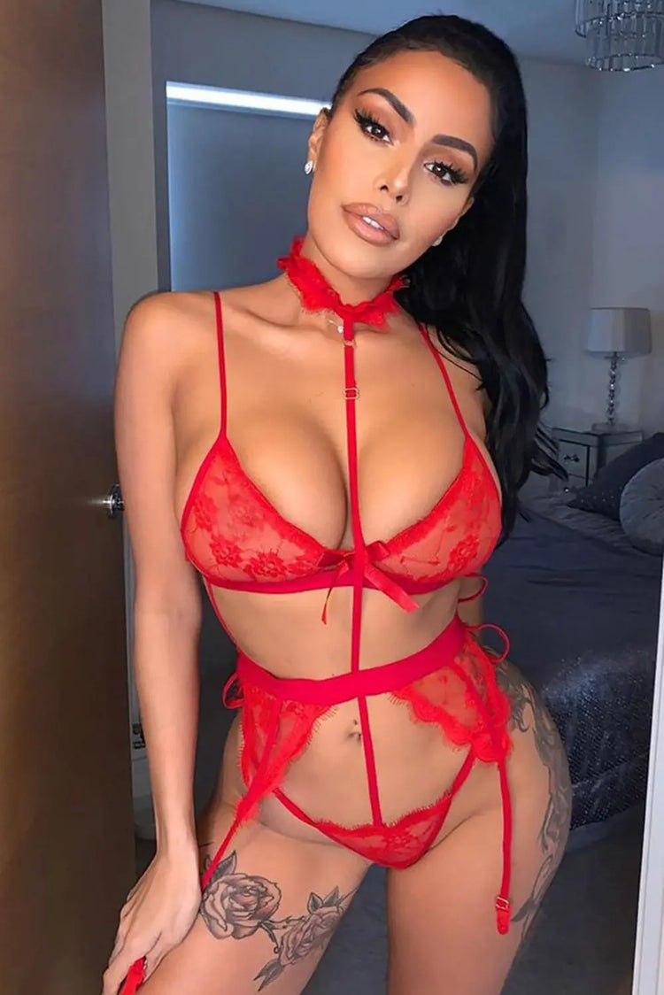 Choker Lace Bralette Lingerie Set with Garter Belt Jade
