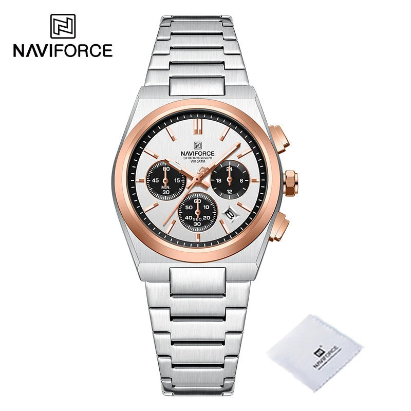 Trend Brand Stainless Steel Couple Watch Quartz Date Display Chronograph for Lovers Waterproof Fashion Wild Wristwatch
