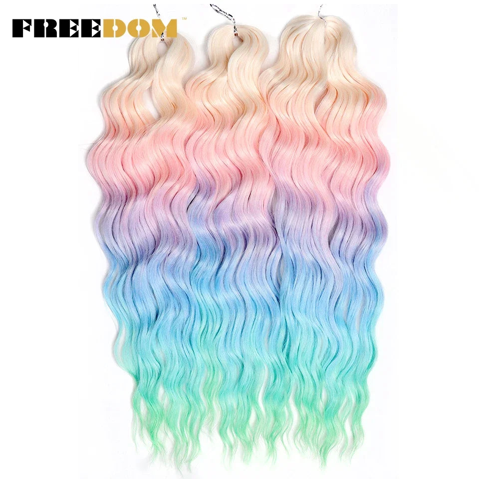 FREEDOM Synthetic Curly Braiding Hair Extensions 24 Inch/60 cm Long Deep Wavy Twist Crochet Braids Hair Ombre Brown Rainbow Hair Khamik Shop Online