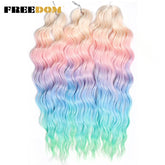FREEDOM Synthetic Curly Braiding Hair Extensions 24 Inch/60 cm Long Deep Wavy Twist Crochet Braids Hair Ombre Brown Rainbow Hair Khamik Shop Online