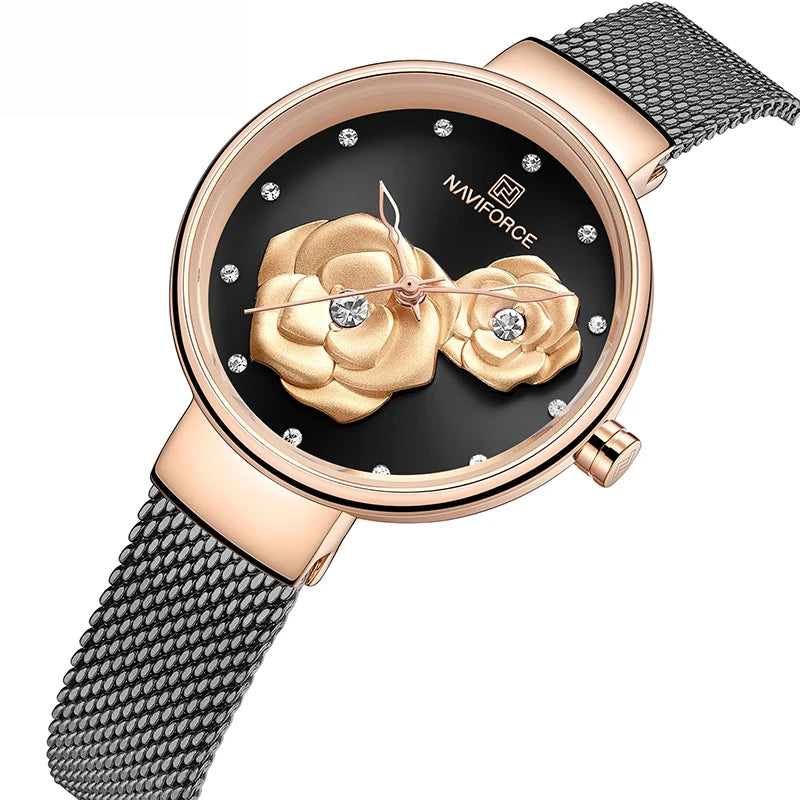 Women Watch  Top Luxury Brand Steel Mesh Waterproof Ladies Watches Flower Quartz Female Wristwatch Charming Girl Clock