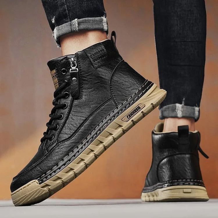 Men Leather High Top Ankle Boots Spring Winter Man Motorcycle Boots Non Slip Comfort Outdoor Trekking Shoes Walking Botas Hombre Khamik Shop Online