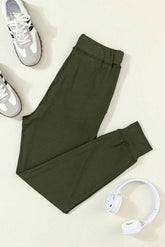 Moss Green Drawstring Waist Pocketed Joggers Carmine Juneberry