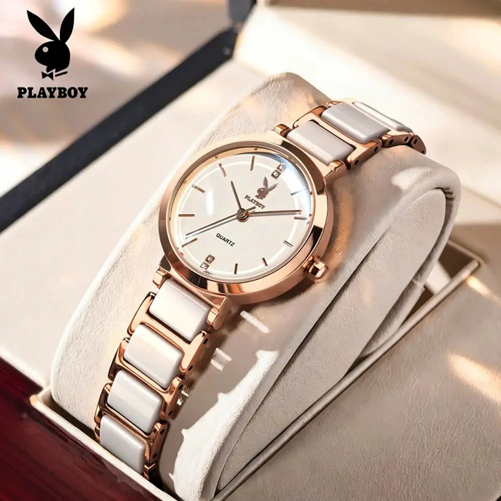 PLAYBOY 3128 Brand original authentic watch for woman Gift Box Ceramic strap quartz women&