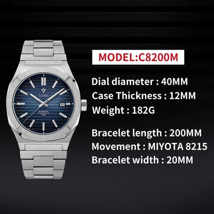 CADISEN 2026 Diver Watch Sapphire MIYOTA 8215 German Designer Men Automatic Mechanical Watches 10Bar Waterproof Gift With Box Khamik Shop Online