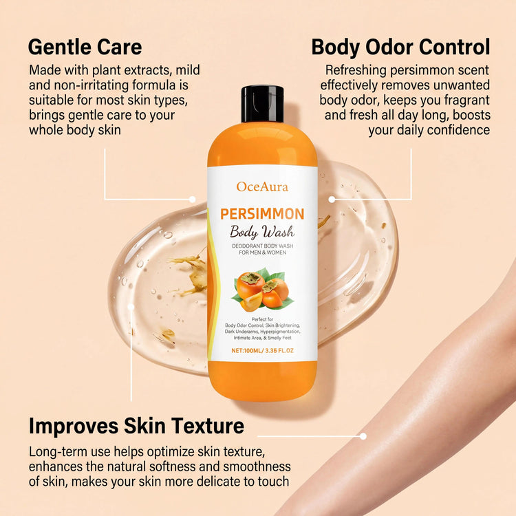 OceAura Fresh Persimmon Shower Gel Gentle Deep Cleansing Skin Barrier Protection Repair Long-Lasting Citrus Fruity Scent Mild Moisturizing Body Wash Khamik Shop Online