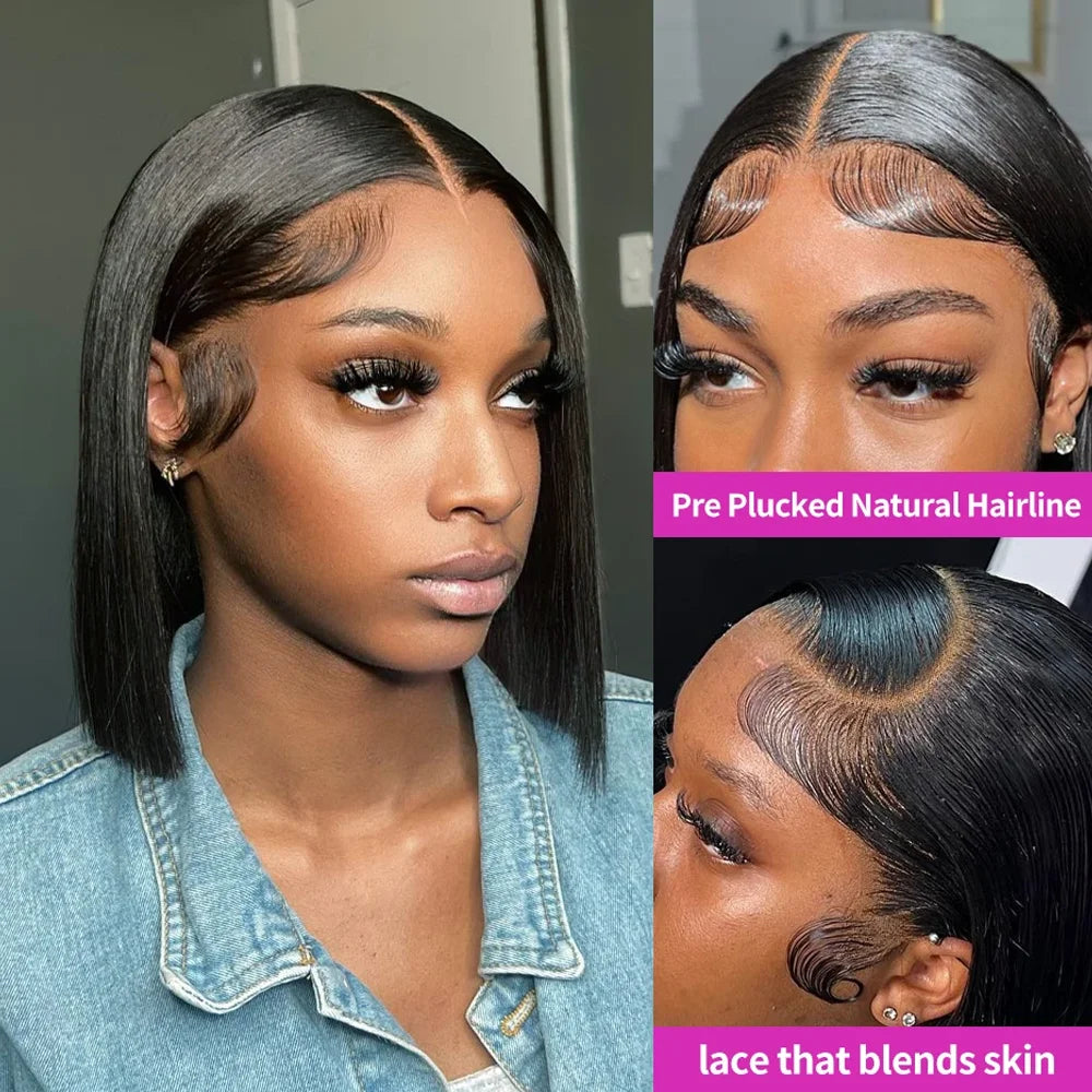 Brazilian HD Transparent 2x4 Bone Straight Short Bob Human Hair Wigs Straight Lace Front Wigs Bob Wig For Women Khamik Shop Online
