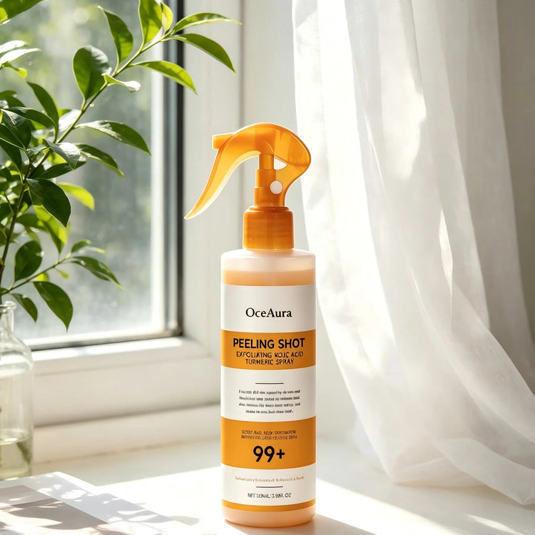 OceAura Peel Shot Kojic Acid Turmeric Spray Moisturizing Skin Brightening AHA PHA Nicotinamide Scrub Body Exfoliant Spray 100ml Khamik Shop Online