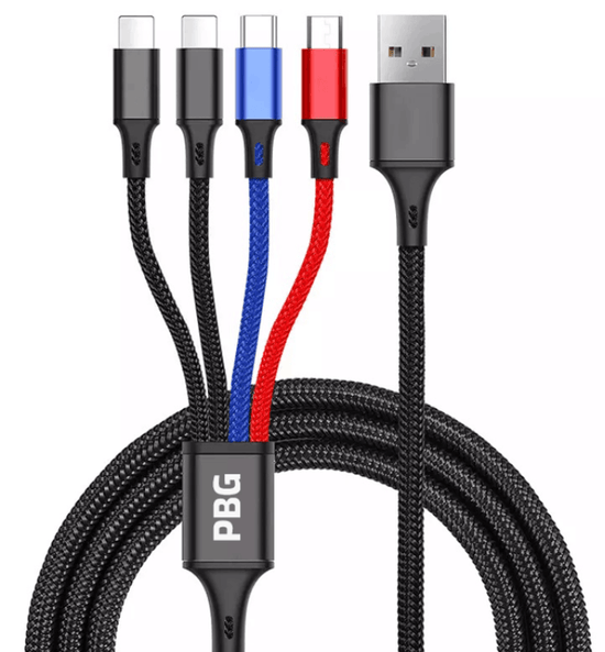 4-in-1 Multi Charging Cable 2 Pack - Phone/Type C/Micro USB, 4FT, Fuchsia Electra