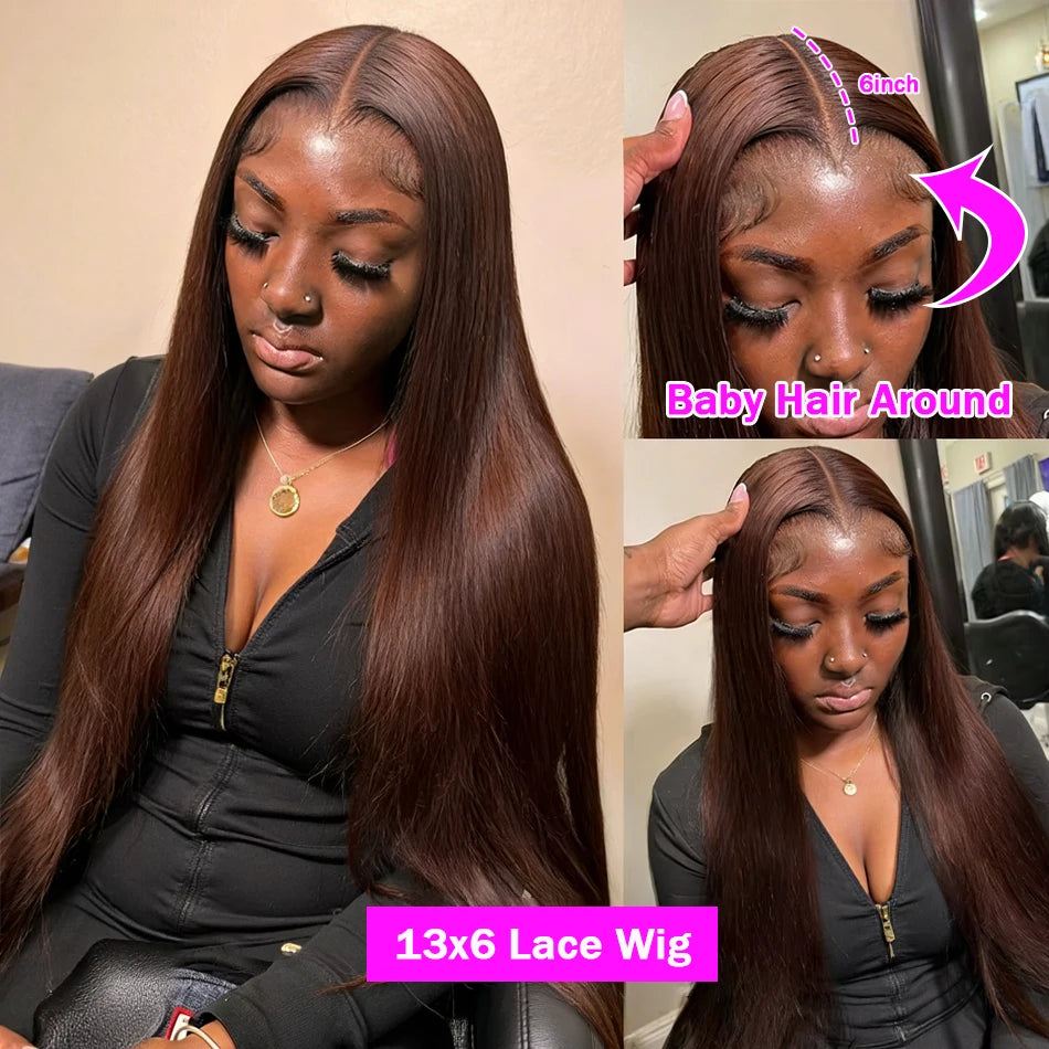 HD Chocolate Brown 13x4 Straight Lace Front Wig Brazilian 13x6 Full Lace Frontal Wigs For Women Remy Human Hair Wig Pre Plucked Khamik Shop Online