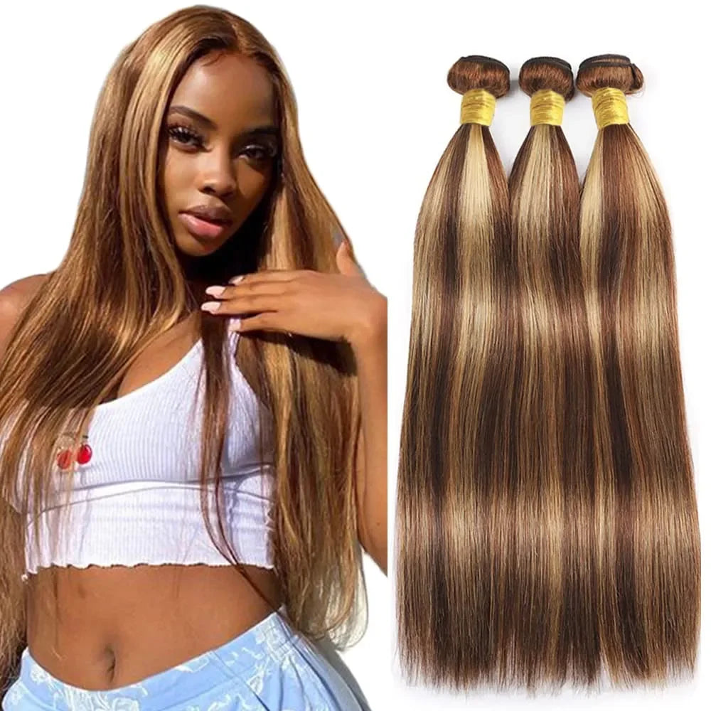Piano Color 4/27 Straight Bundles Virgin Human Hair Brazilian Hair Weaving Highlight Human Hair 2/3 Bundles Deals For Extensions Khamik Shop Online