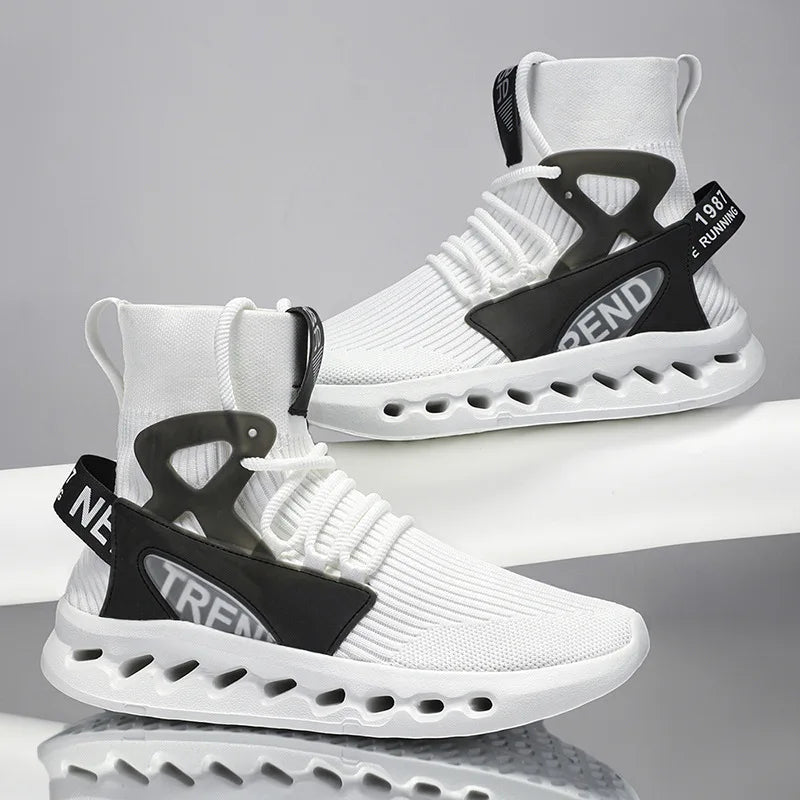 Trendy Men High Top Sock Shoes Breathable Mesh Thick Sole Trend Man Sneakers Fashion Youth Casual Running Sports Shoes for Men Khamik Shop Online