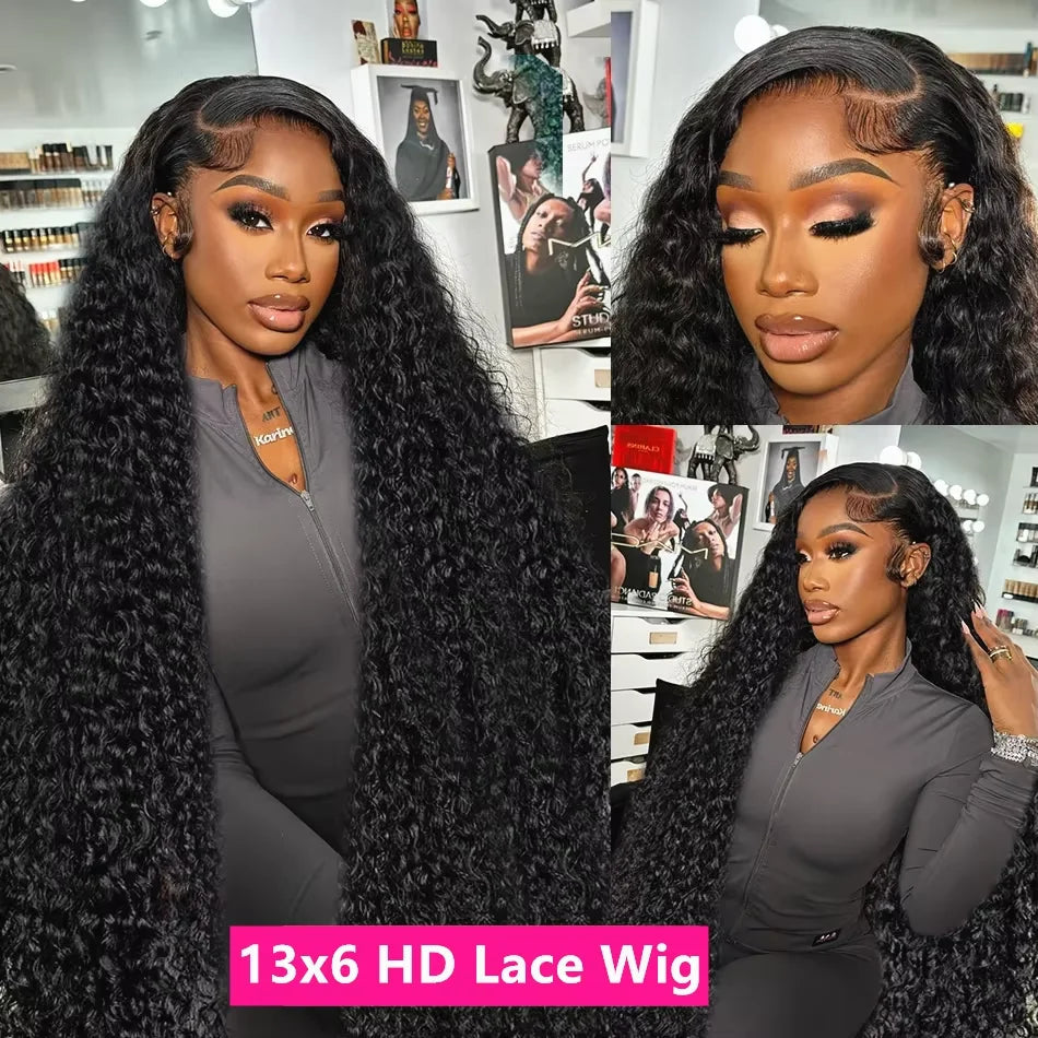 300 Density Curly 13x4 13x6 HD Lace Human Hair Wigs Pre Plucked Deep Wave Lace Frontal Wig 100% Human Hair Curly Wigs For Women Khamik Shop Online
