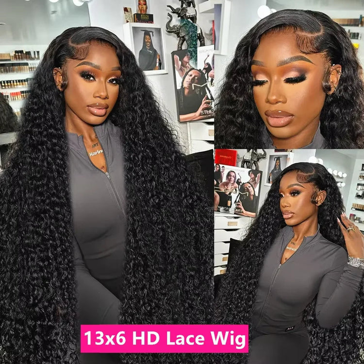 300 Density Curly 13x4 13x6 HD Lace Human Hair Wigs Pre Plucked Deep Wave Lace Frontal Wig 100% Human Hair Curly Wigs For Women Khamik Shop Online