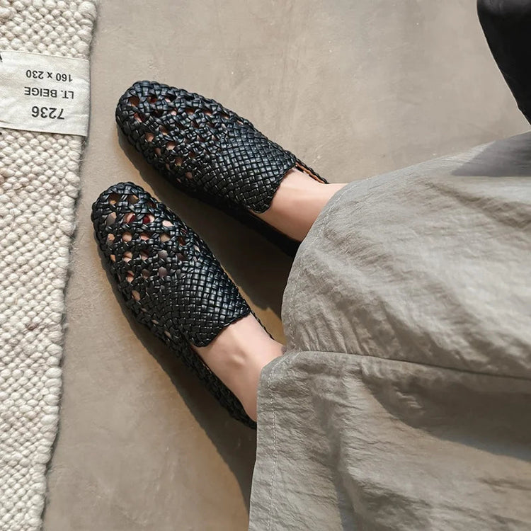 2026 Fashion Hot Sale Genuine Leather Braided Sandals Women Low Heel Breathable Summer Loafers Sandals Female Leisure Pumps Khamik Shop Online
