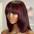 Short Bob Wig Layered with Bangs Straight Human Hair Bob with Bangs 400 Density Wig Human Hair Straight 99j Bob Wig For Women Khamik Shop Online