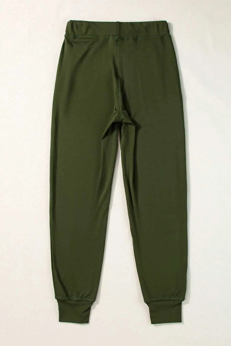 Moss Green Drawstring Waist Pocketed Joggers Carmine Juneberry