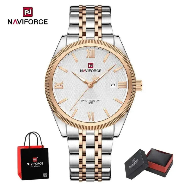 NAVIFORCE Men Elegant Business Stainless Steel Watch 30M Waterproof Luminous Hands Japan Movement Wristwatch Gifts box Khamik Shop Online