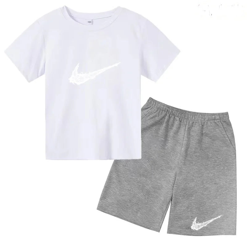Summer Brand White T-shirt+Shorts Two-piece Set Kids New Clothing Fashion Letter Boy Girl3-13Yrs Sports Short-sleeved Casual Set Khamik Shop Online
