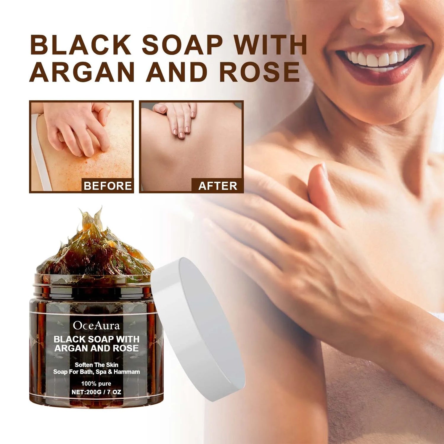 OCEAURA Black Soap With Argan And Rose Black Beldi Soap Ideal For Dead Skin Remover Body Scrub Purifying Deep Cleansing 200g Khamik Shop Online