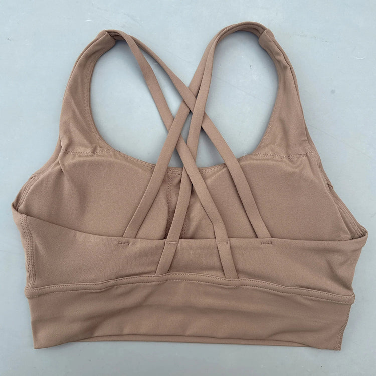 Solid Color Soft Cross Back Women Fitness Bra Tights Yoga Vest High Strength Shockproof Gym Sports Top Push Up With Chest Pad Khamik Shop Online