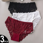 3PCS/Set Luxury Floral Embroidery Lace Panties Women Briefs Sexy Hollow Lingerie Female Underwear Ladies Breathable Underpants Khamik Shop Online