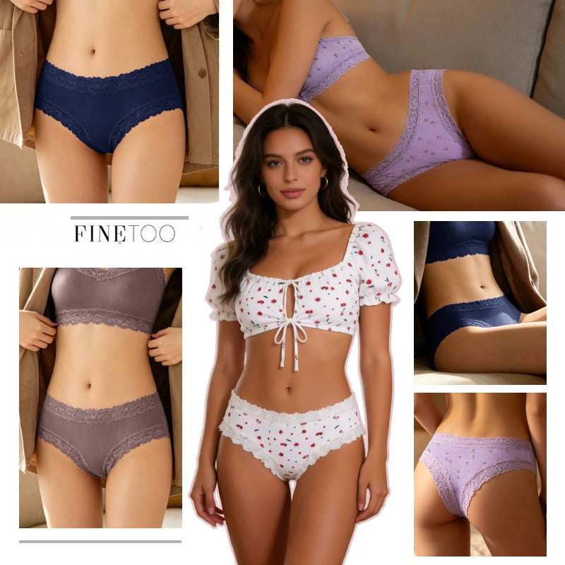 3Pcs Cotton Lace Patchwork Bikini Panties Women Seamless Floral Print Brazilian Pants Low Waist Breathable Female Sexy Lingerie Khamik Shop Online