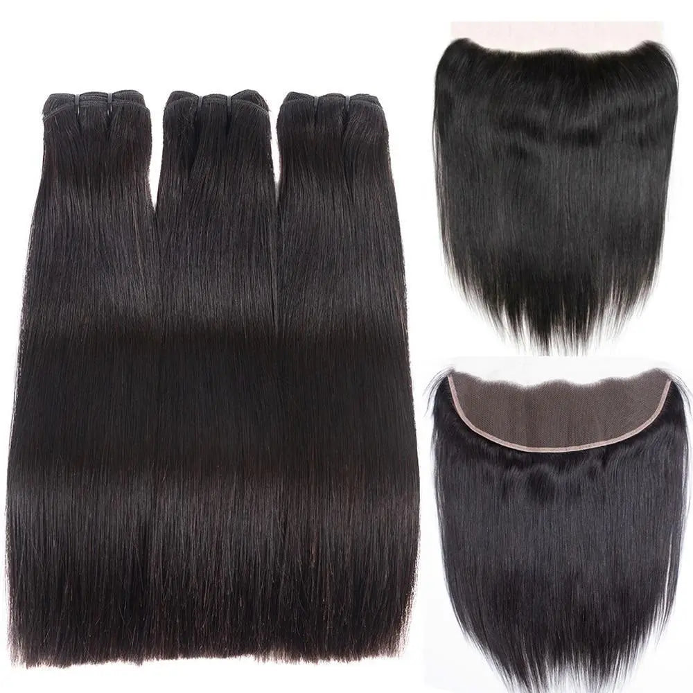 Super Double Drawn 12A Grade Straight Hair BUNDLES with CLOSURES & FRO Cerise Alfie
