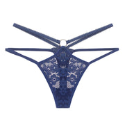 Women Strappy Hollow Briefs Underwear Ring Link Straps Low Rise Floral Lace Panties Ladies Translucent Sexy Underpants Lingerie