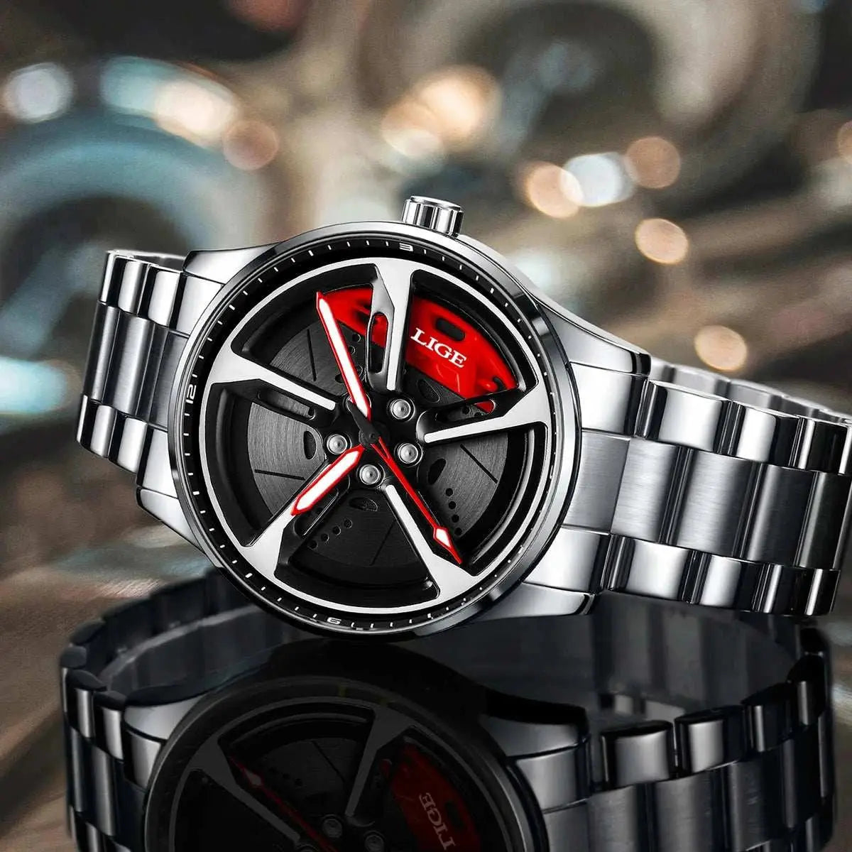 LIGE Unique Creative Quartz Man Watch Steel Band Casual Sports Waterproof Luminous Rotating Wheel Dial Watches for Men Gifts Box Khamik Shop Online